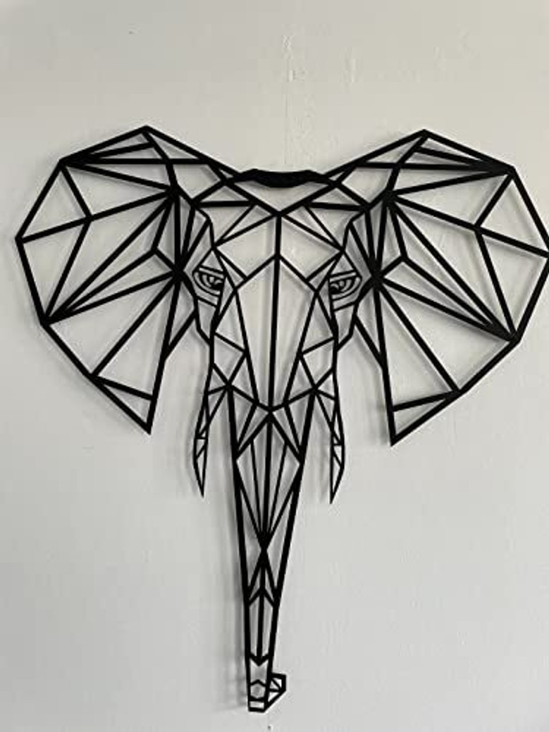 Geometric Wall Art Decor - 3D Elephant Metal Sign For Bedroom And Living Room