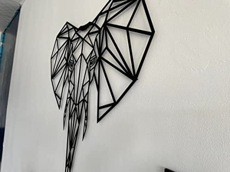 Geometric Wall Art Decor - 3D Elephant Metal Sign For Bedroom And Living Room