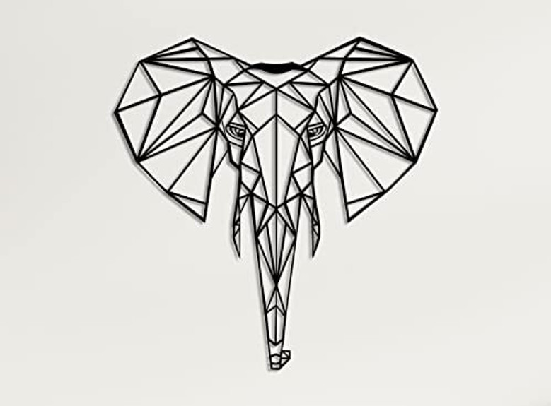 Geometric Wall Art Decor - 3D Elephant Metal Sign For Bedroom And Living Room