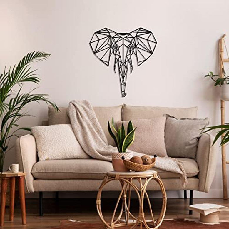 Geometric Wall Art Decor - 3D Elephant Metal Sign For Bedroom And Living Room