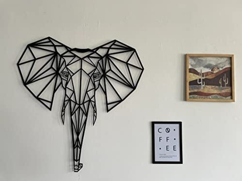 Geometric Wall Art Decor - 3D Elephant Metal Sign For Bedroom And Living Room