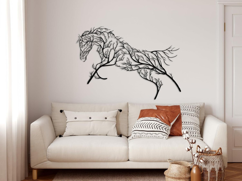 Geometric Metal Horse Tree Wall Art For Home Office Bedroom Farmhouse Decor