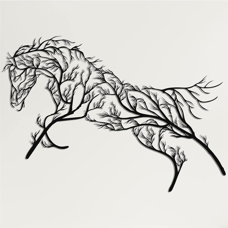 Geometric Metal Horse Tree Wall Art For Home Office Bedroom Farmhouse Decor