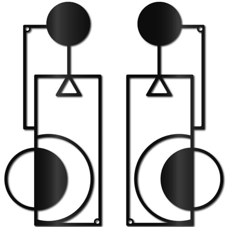 Vertical Abstract Black Geometric Metal Wall Art Decor - Above Bed & Living Room Design