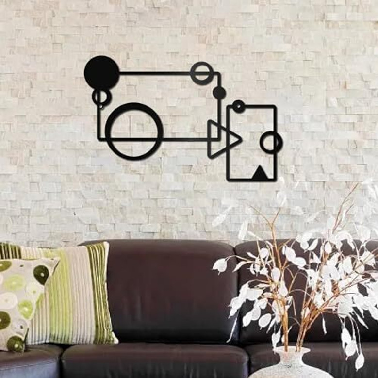 Geometric Wall Art Black Metal Sign - Office & Garden Decor, Iron Sculpture For Modern Spaces, Abstract Design
