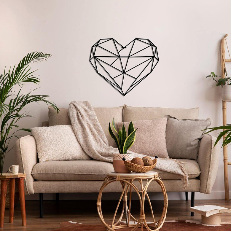 3D Geometric Heart Metal Wall Art For Bedroom And Living Room - Modern Home Decor