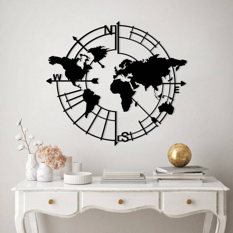 Geometric World Map Metal Wall Art For Home And Office Decor - Trendy Metal Sign Decoration