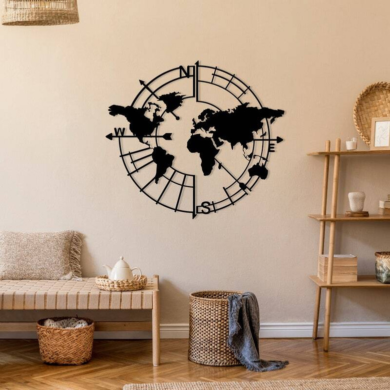 Geometric World Map Metal Wall Art For Home And Office Decor - Trendy Metal Sign Decoration