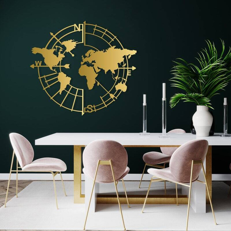 Geometric World Map Metal Wall Art For Home And Office Decor - Trendy Metal Sign Decoration