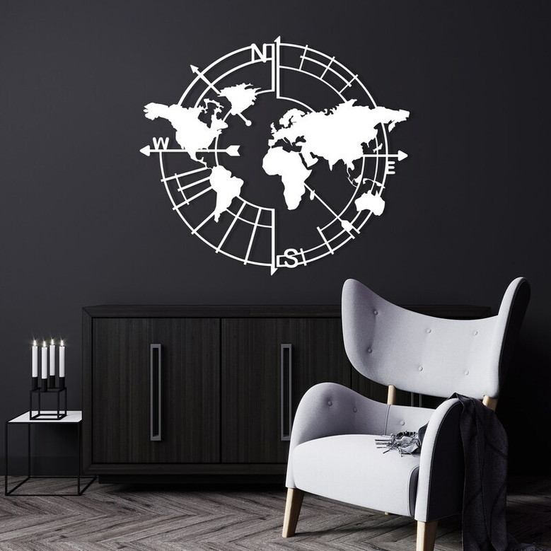 Geometric World Map Metal Wall Art For Home And Office Decor - Trendy Metal Sign Decoration