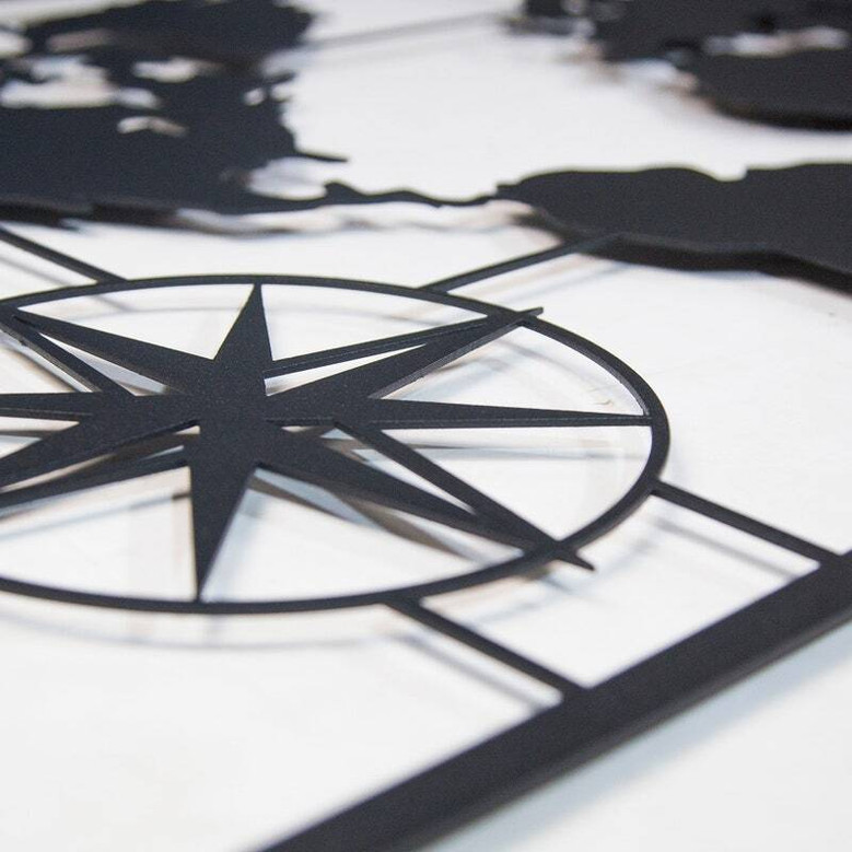 Geometric World Map Metal Sign For Living Room - Modern Art Work 2024
