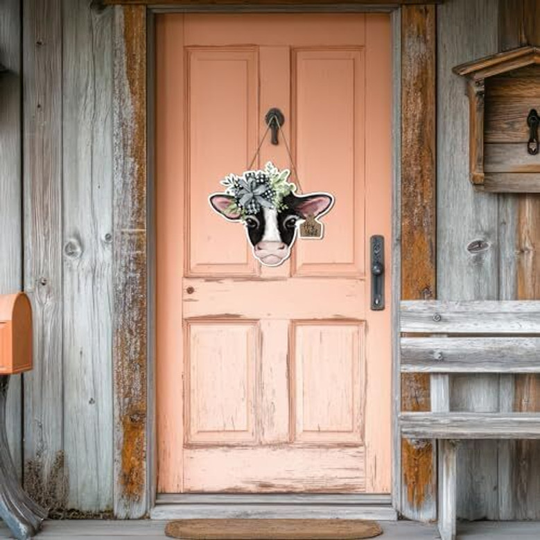 Highland Cow Farm Animal Wood Sign For Indoor Outdoor Porch Wall - Farmhouse Decor Entryway