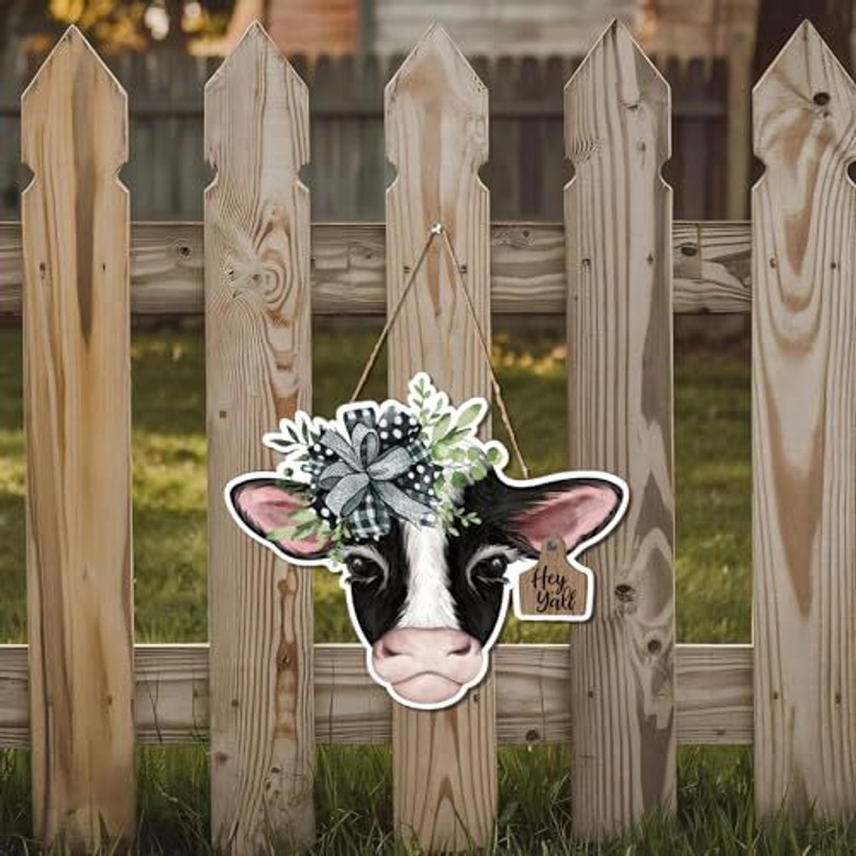 Highland Cow Farm Animal Wood Sign For Indoor Outdoor Porch Wall - Farmhouse Decor Entryway