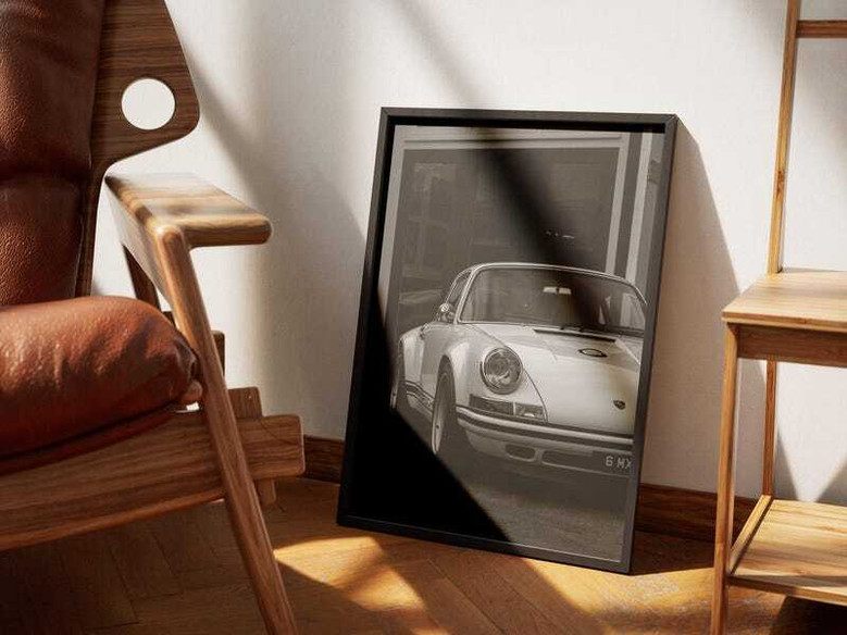 Vintage German car poster canvas, monochrome classic art print, gift for car enthusiasts, ideal for Father’s Day.