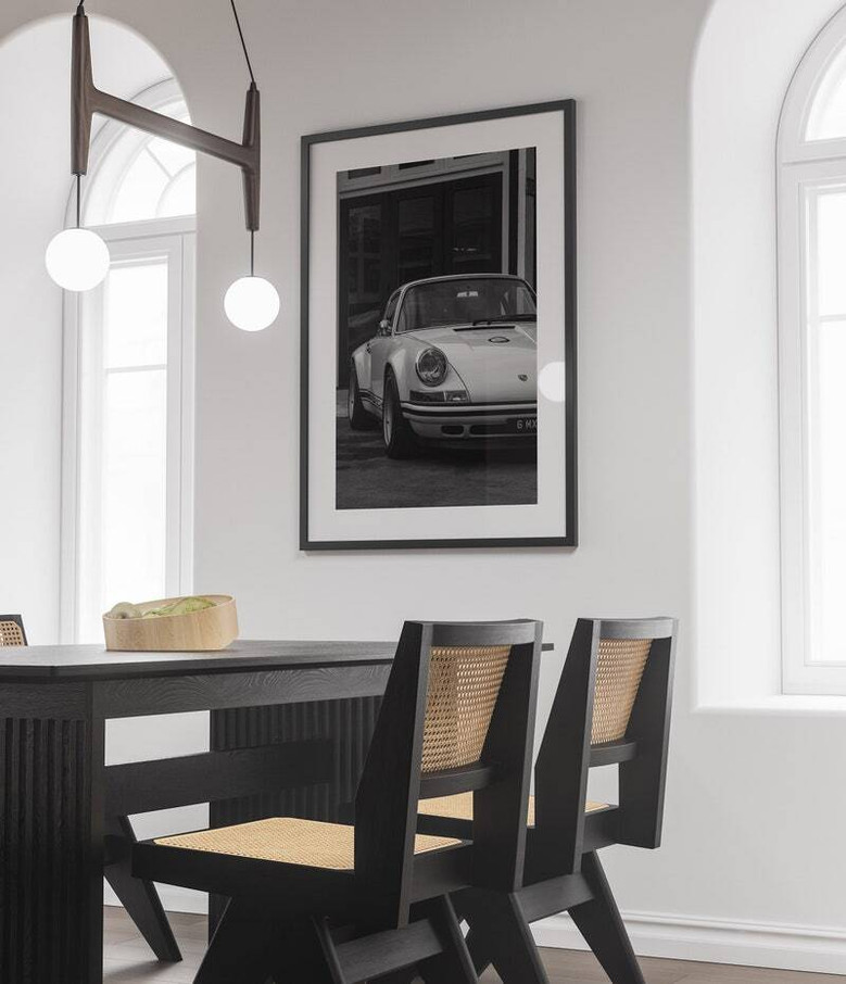 Vintage German car poster canvas in black and white, bold classic art, office or garage wall decor for auto lovers.