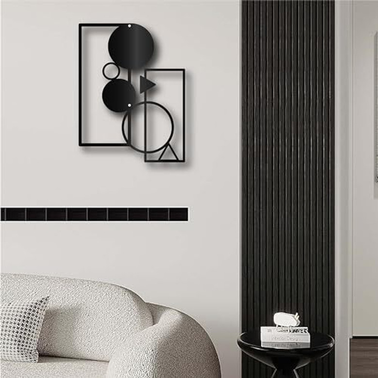 Geometric Wall Art For Modern Spaces - Minimalist Black Iron Sign For Bedrooms