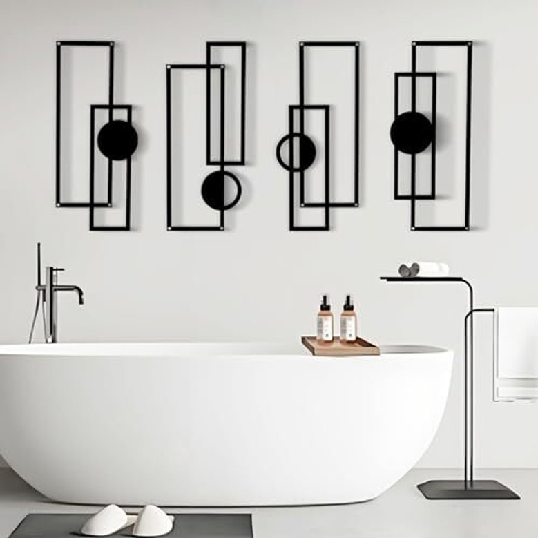 Contemporary Geometric Metal Wall Art Set - Perfect For Indoor Kitchen, Bathroom, Bedroom, Living Room