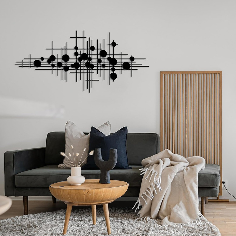 Versatile Geometric Metal Wall Art For Living Room - Abstract Black Design