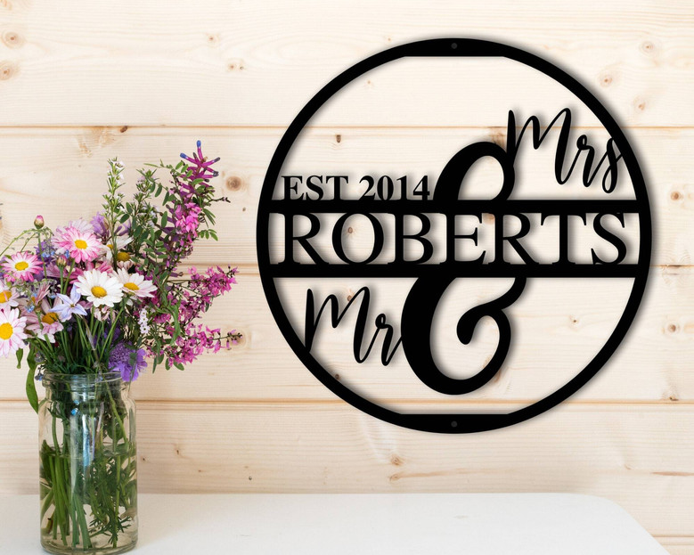 Thoughtful Mr And Mrs Wall Decor - Personalized Last Name Sign For Wedding Gift, Custom Metal Home Decor, Newlywed Family Name