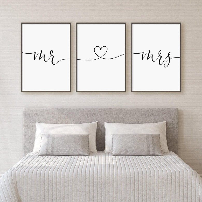 Thoughtful Mr And Mrs Wall Decor Canvas Set For Bedroom - Personalized Wedding Shower Gift
