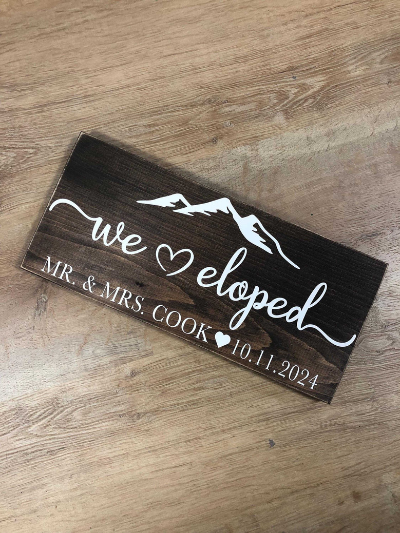 Personalized Mr And Mrs Wall Decor Elopement Wood Sign With Mountain Scene - Anniversary Gift For Couples