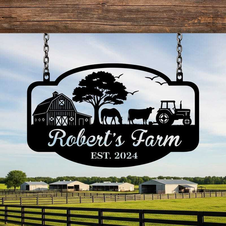 Custom Animal Farm Metal Sign - Farmhouse Wall Decor With Animals And Tractor For Ranches And Farms