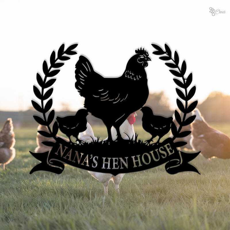 Custom Metal Animal Farm Sign For Nana’s Hen House - Rustic Backyard Chicken Lover Gift