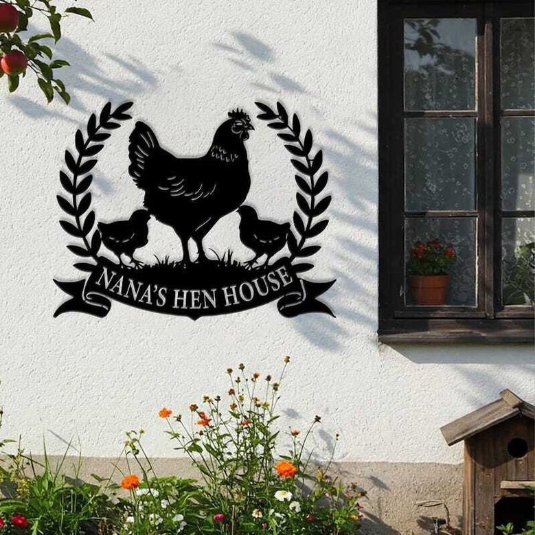 Custom Metal Animal Farm Sign For Nana’s Hen House - Rustic Backyard Chicken Lover Gift