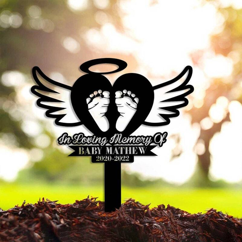 Touching Baby Memorial Metal Sign With Footprints For Garden Or Wall DéCor