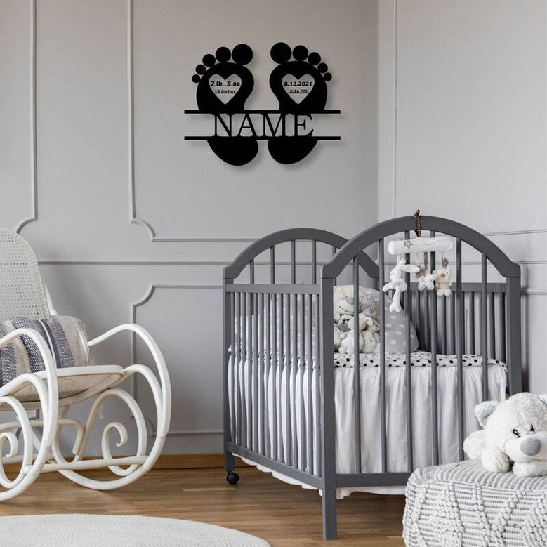 Custom Baby Footprints Metal Sign For Kids Room Decor - Personalized Baby Shower Gift