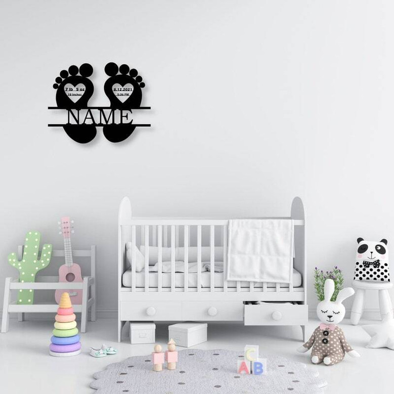 Custom Baby Footprints Metal Sign For Kids Room Decor - Personalized Baby Shower Gift