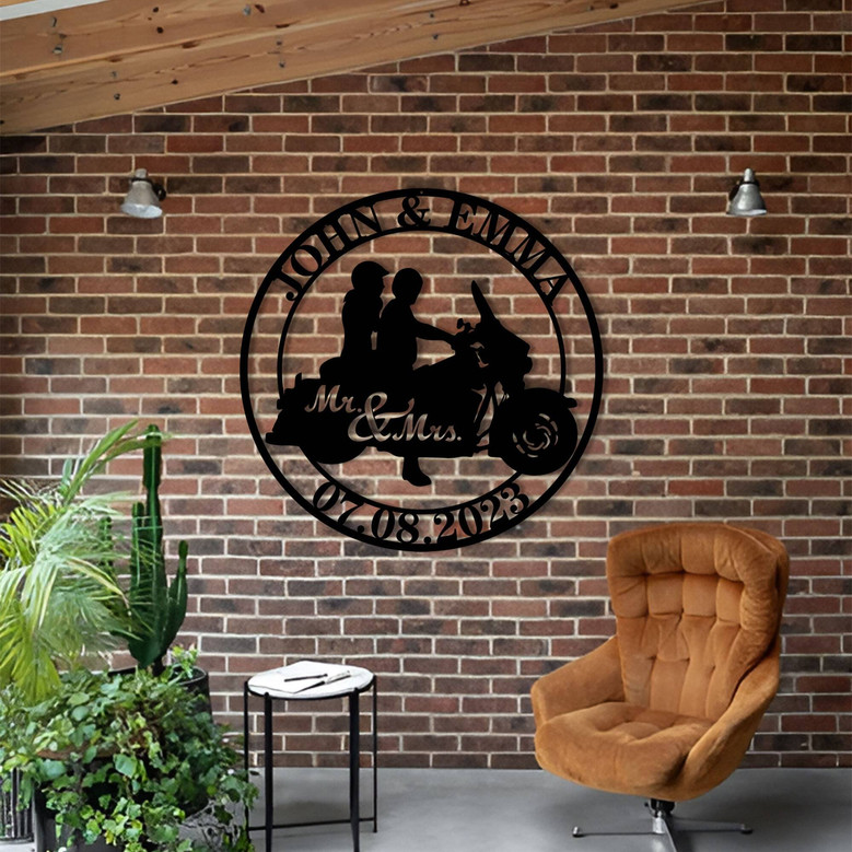 Custom Mr And Mrs Wall Decor For Biker Couples - Unique Motorcycle Rider Anniversary And Wedding Gift