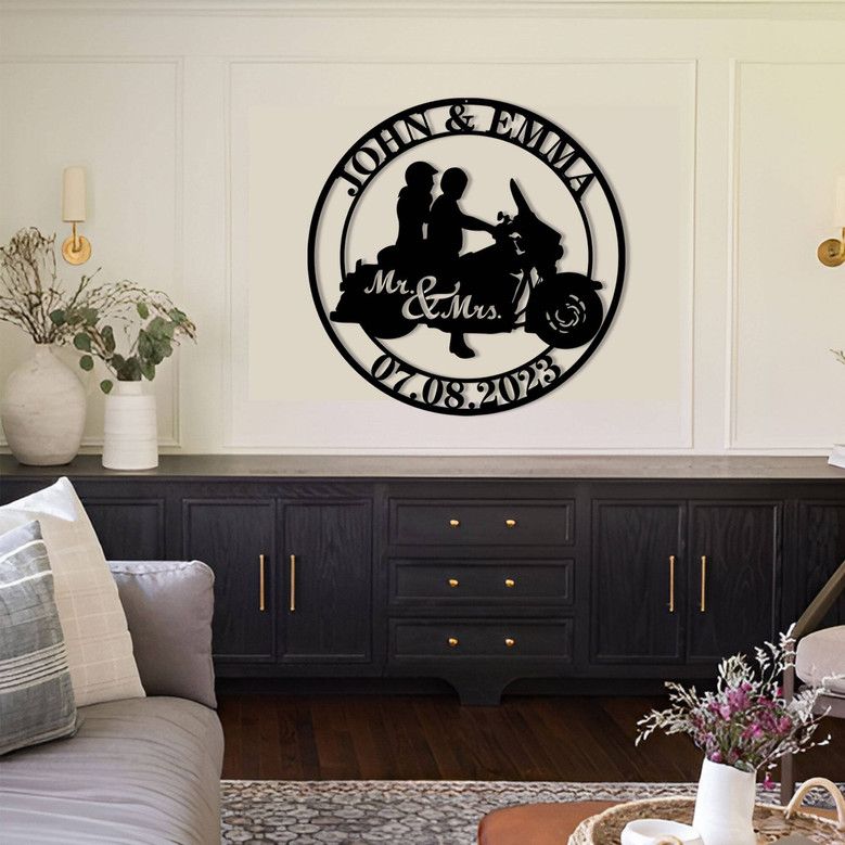 Custom Mr And Mrs Wall Decor For Biker Couples - Unique Motorcycle Rider Anniversary And Wedding Gift