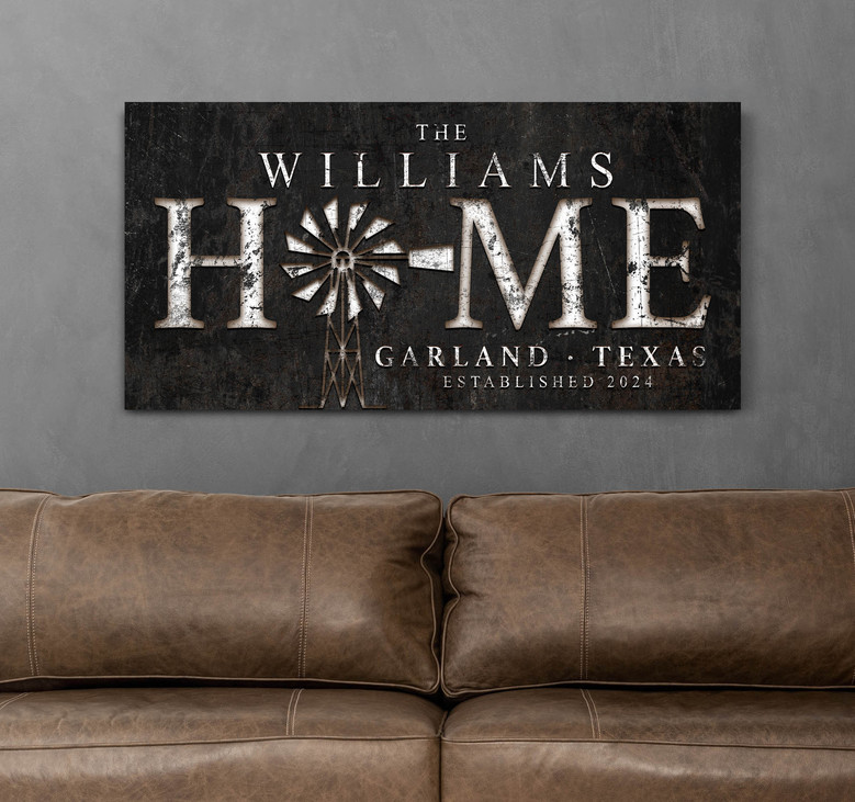 Custom Windmill Wall Decor Canvas - Modern Farmhouse Personalized Family Name Art For Rustic Home