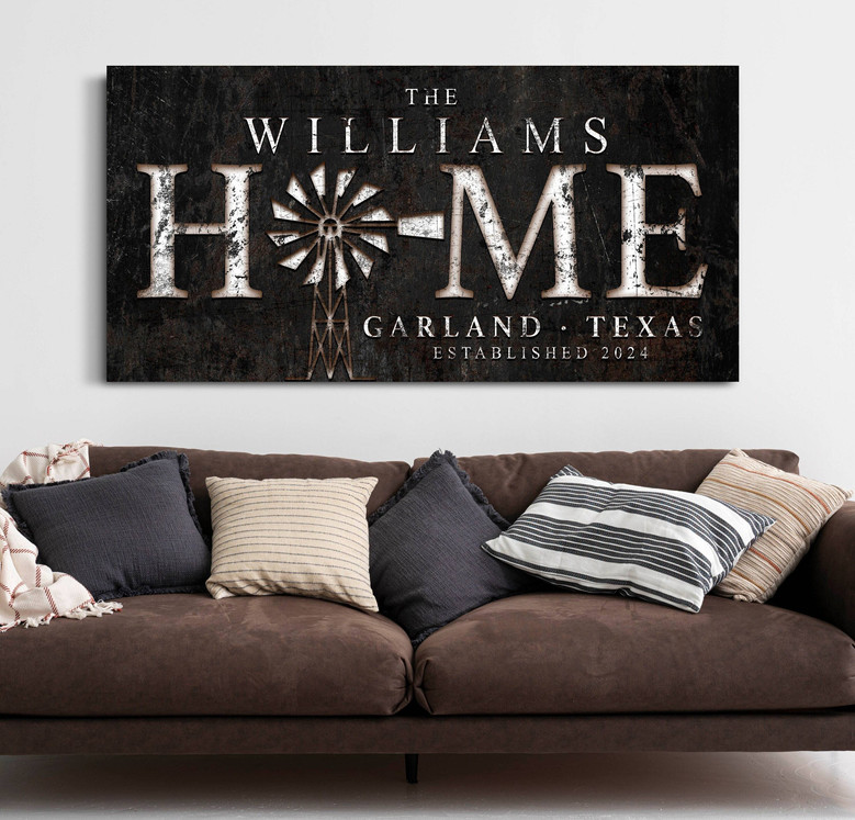 Custom Windmill Wall Decor Canvas - Modern Farmhouse Personalized Family Name Art For Rustic Home
