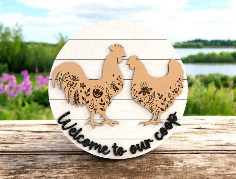 Welcome To Our Coop Rustic Animal Farm Sign - Farmhouse Rooster Hen Door Hanger For Chicken Lovers