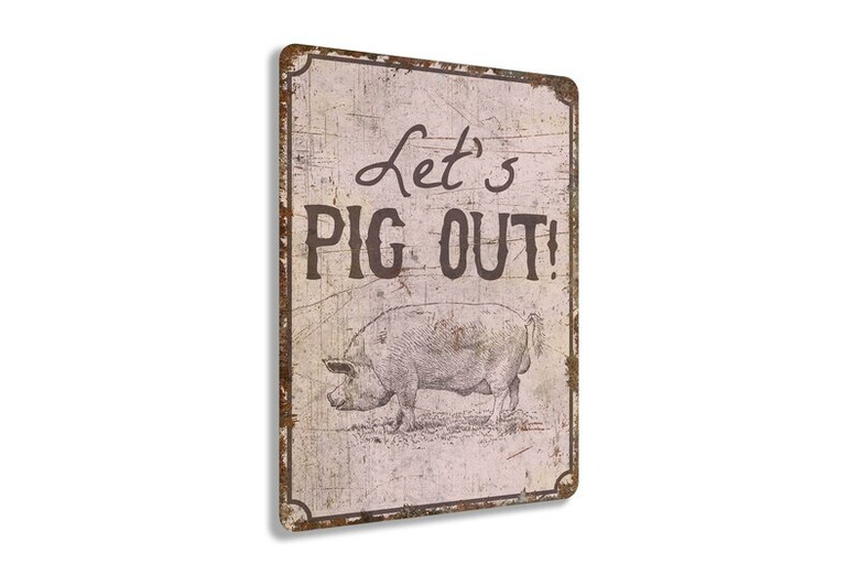 Vintage Style 'Let's Pig Out' Rustic Metal Sign For Animal Farm Decor - Perfect For Kitchens Or BBQ Areas