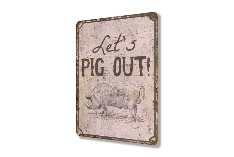 Vintage Style 'Let's Pig Out' Rustic Metal Sign For Animal Farm Decor - Perfect For Kitchens Or BBQ Areas