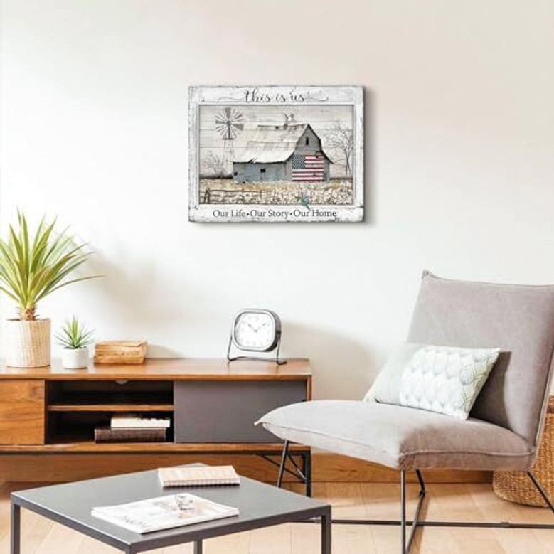 Rustic Windmill Canvas For Farmhouse Charm - Vintage Flag Barn Art For Living Room DéCor
