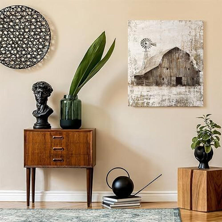 Personalized Rustic Windmill Canvas Art For Farmhouse Living Room