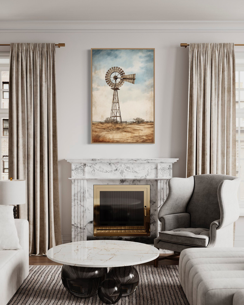 Rustic Windmill Canvas For Farmhouse Style - Framed Barn Decor Ready To Hang For Living Room Or Kitchen