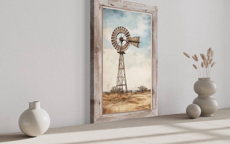 Rustic Windmill Canvas For Farmhouse Style - Framed Barn Decor Ready To Hang For Living Room Or Kitchen