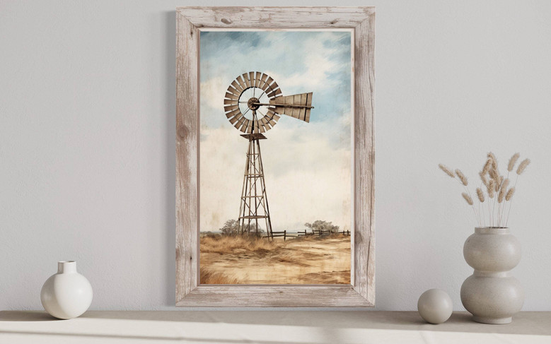 Rustic Windmill Canvas For Farmhouse Style - Framed Barn Decor Ready To Hang For Living Room Or Kitchen