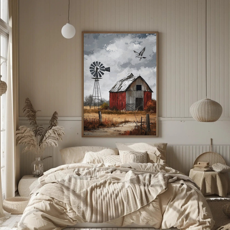 Personalized Windmill Canvas For Her - Rustic Farmhouse Wall Art Gift, Vertical Framed Print, Country Side