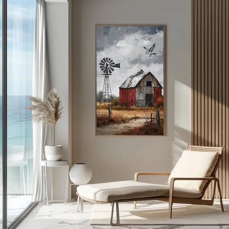 Personalized Windmill Canvas For Her - Rustic Farmhouse Wall Art Gift, Vertical Framed Print, Country Side