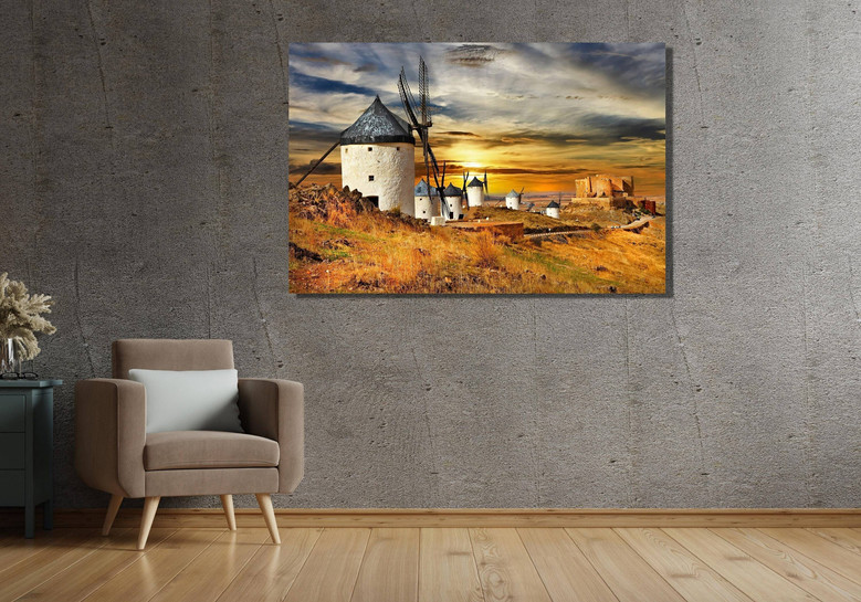 Personalized Windmill Wall DéCor Canvas For Living Room - Tranquil Sunset Design