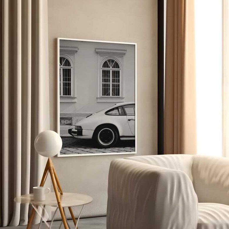 Iconic Black And White Vintage Car Canvas For Garage And Living Room Decor - Perfect For Car Enthusiasts