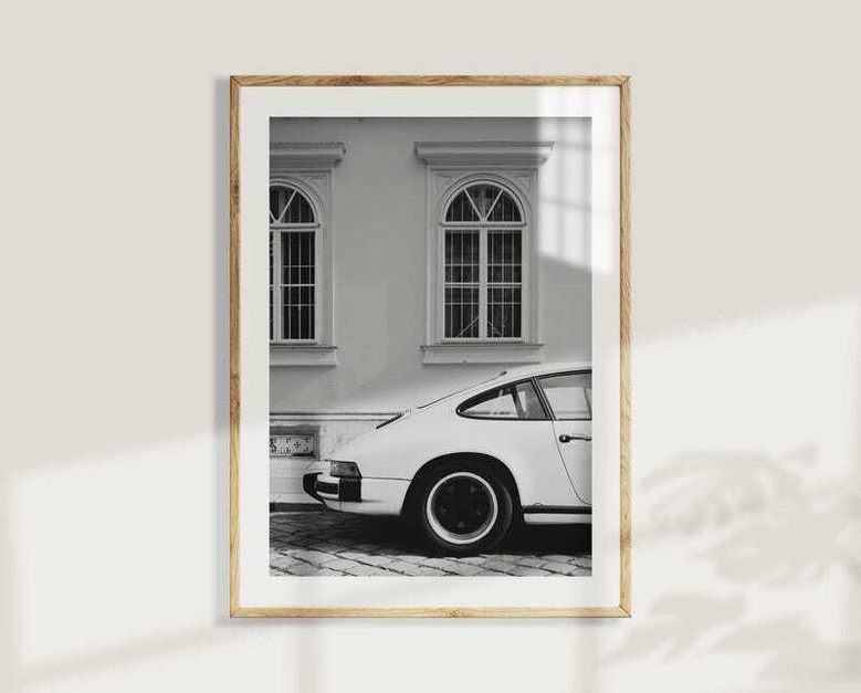 Iconic Black And White Vintage Car Canvas For Garage And Living Room Decor - Perfect For Car Enthusiasts