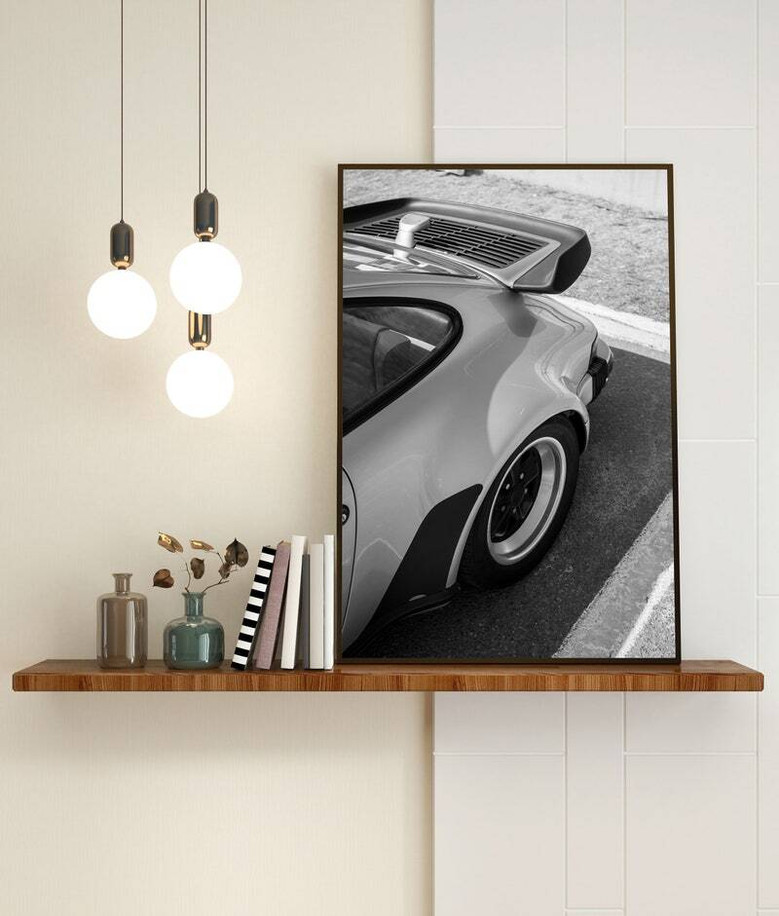Retro German sport car canvas wall art showcasing a vintage 911-inspired silhouette, ideal decor for car enthusiasts’ rooms