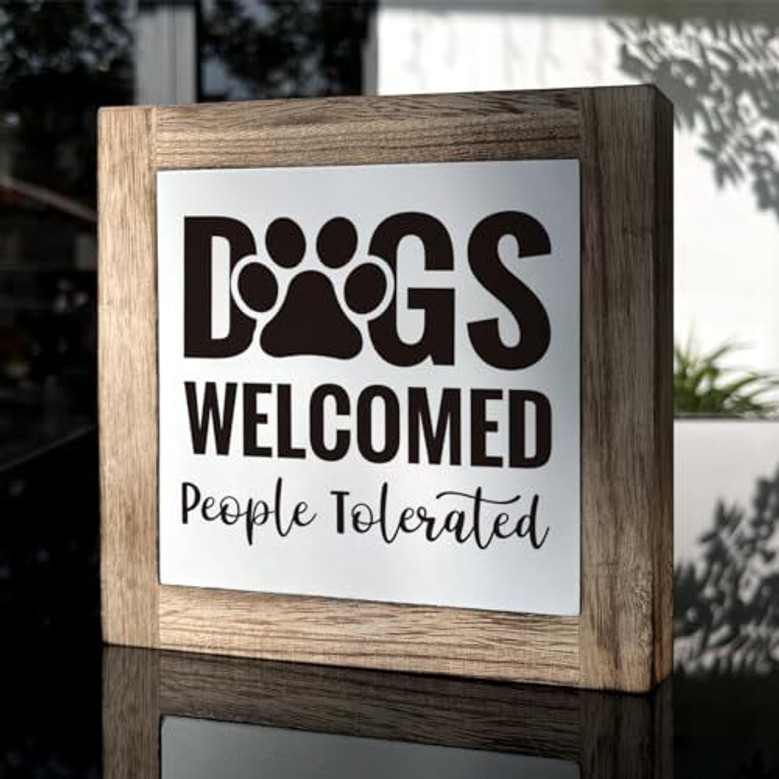 Welcome Animal Farm Wooden Sign For Farmhouse & Pet Decor - Dogs Welcomed People Tolerated Gift